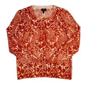 Talbots Pure Italian Merino Wool Cardigan Sweater (Orange and Ivory) Size MP
